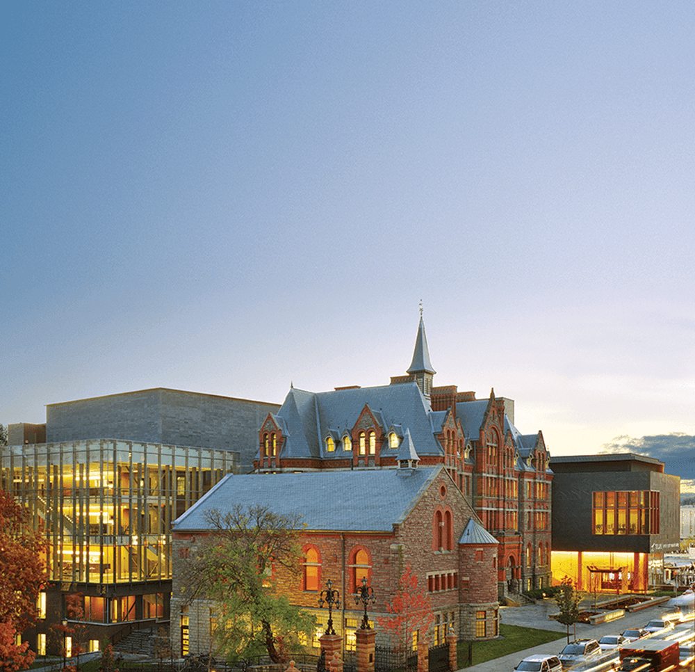 Buildings alight at dusk