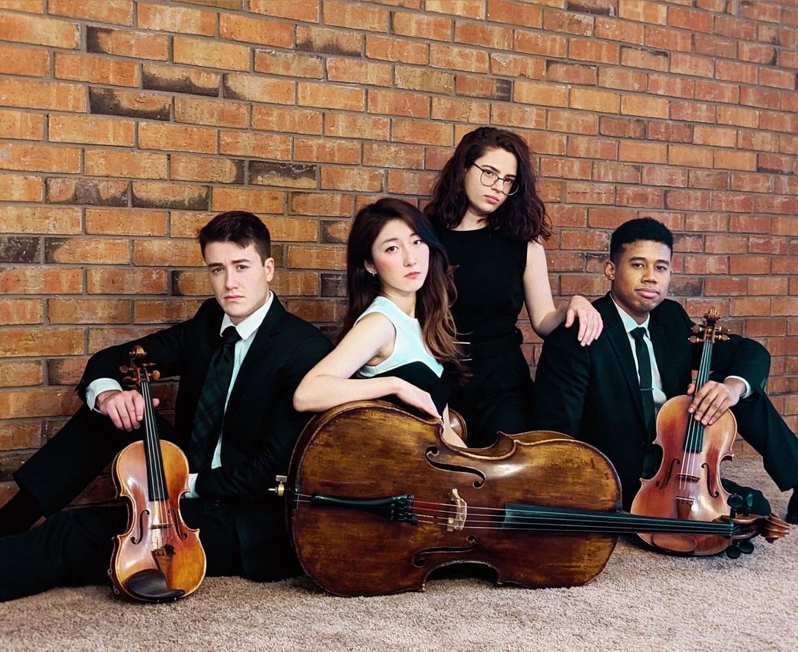 2021-22 Quartet-in-Residence, The Dior Quartet. Tobias Elser (violin), Joanne Yesol Choi (2021-22 Rebanks Fellow, cello), Noa Sarid (violin) and Caleb Georges (viola)
